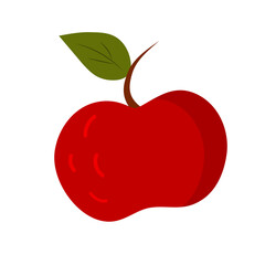 Red apple with leaf in hand drawn style. 