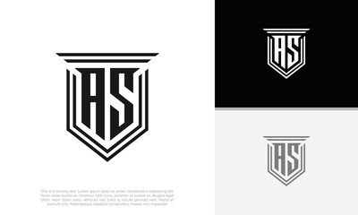Initials AS logo design. Luxury shield letter logo design.