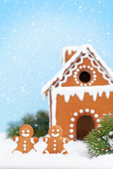 Christmas greeting card with gingerbread house