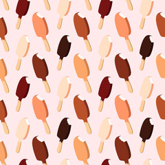 Ice cream bar seamless pattern bitten popsicle sweet dessert