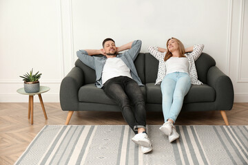 Obraz premium Couple relaxing on sofa in living room