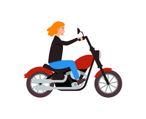 Fototapeta na wymiar Motorcyclist riding on red motorbike at city road a vector illustration.