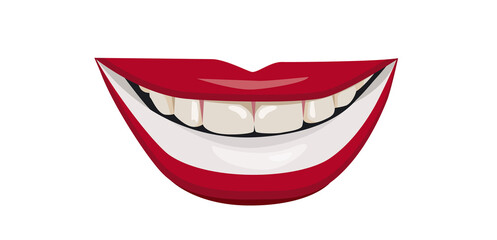 The flag of Latvia on the lips. A woman's smile with white teeth. Vector illustration.