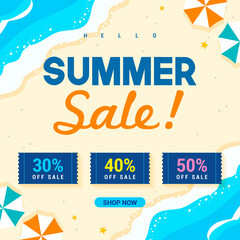 Obraz premium Hello Summer sale voucher template background vector illustration. Summer Voucher coupon