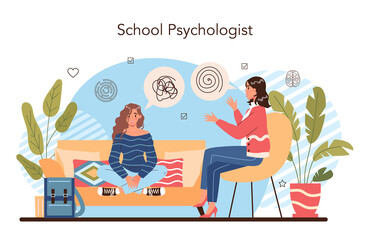 Psychology school course. School psychologist consultation. Mental - obrazy, fototapety, plakaty