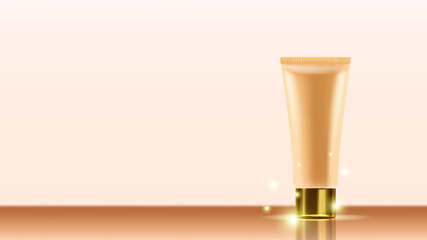 Skin Care Cream Cosmetic Tube Copy Space Vector. Facial Skincare Tonal Cream Blank Package Visage Treatment. Natural Cosmetology Essence Container Template Realistic 3d Illustration