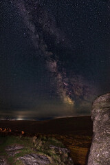 Fototapeta na wymiar Milky Way over Haytor Rocks, Dartmoor Park, Devon, England