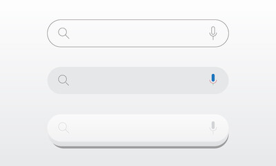 Blank minimal search bar box on website interface background with searching or finding button. Vector Illustration.