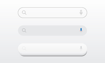 Blank minimal search bar box on website interface background with searching or finding button. Vector Illustration.