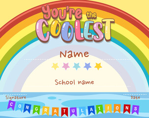 Fototapeta premium Cute motivational cartoon certificate for children