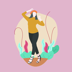 flat design beauty model orange color