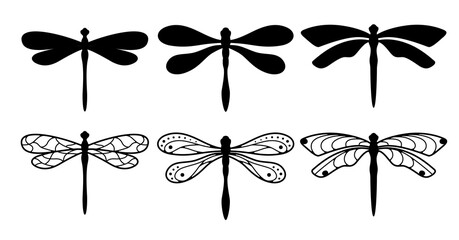 Set of dragonflies silhouettes.