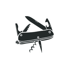 Swiss Knife Icon Silhouette Illustration. Camp Tools Vector Graphic Pictogram Symbol Clip Art. Doodle Sketch Black Sign.