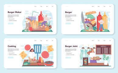 Fast food, burger house web banner or landing page set. Chef
