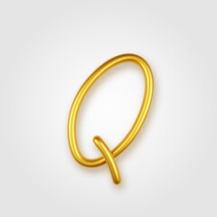 Gold 3d realistic capital letter Q on a light background.