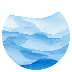 Abstract watercolor stain, blot. Blue color on white isolated background. Round shape, for the logo, for your design, postcard. Beautiful art background. Blue sky. Abstract landscape Blue wave