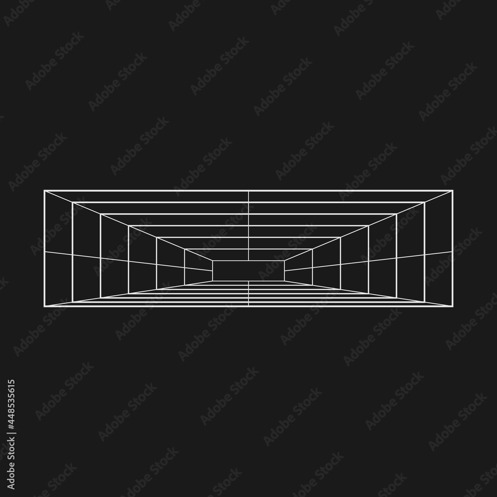 Aufkleber retrofuturistic perspective rectangular tunnel. cyber retro design element. grid tunnel in cyberpunk