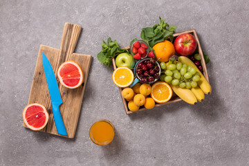 Summer fruit drinks and toast with fruit and cream. Healthy food concept