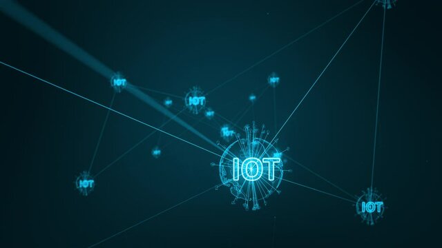 Motion graphic of Blue digital IOT (Internet Of Things) icon and futuritic earth sphere network connection abstract background concept camera zoom out seamless loop video