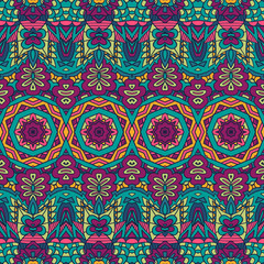 Festive colorful seamless vector pattern psychedelic doodle art