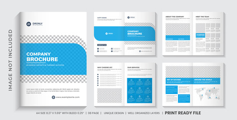 Fototapeta na wymiar Blue Company brochure template layout design, Minimal Business brochure design template, 8 Pages Corporate brochure template layout Design with blue accent
