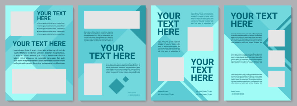Turquoise colorful brochure template. Flyer, booklet, leaflet print, cover design with copy space. Your text here. Vector layouts for magazines, annual reports, advertising posters