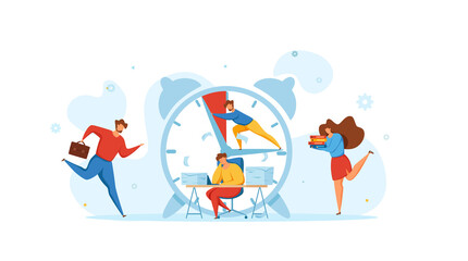 Deadline concept with office teamwork hurrying up in panic.