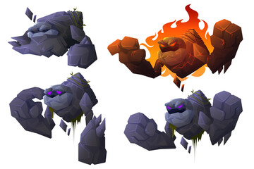 Golem cartoon character, stone mythical monster © klyaksun