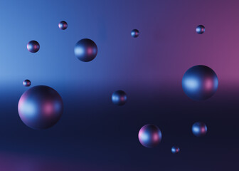 floating spheres with neon light