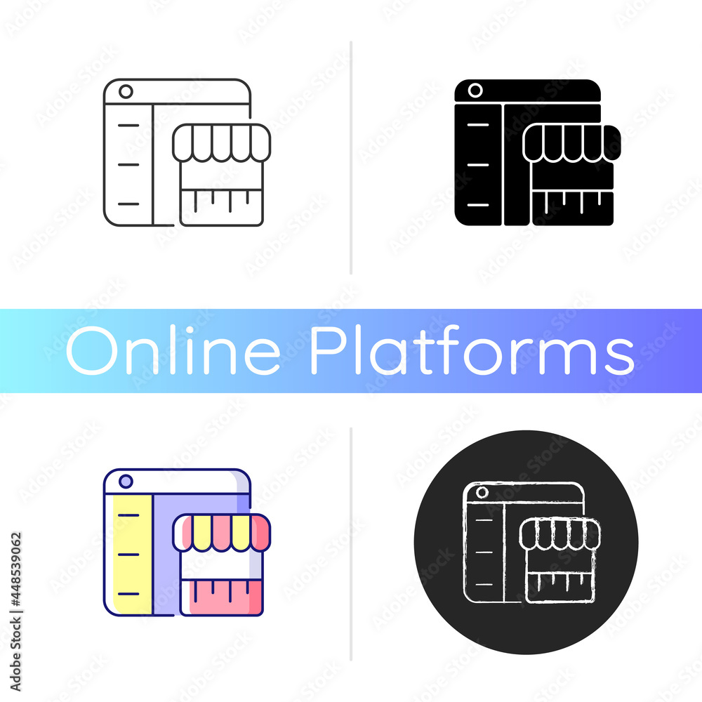 Poster online marketplace icon. buying, selling items. shopping from different sources. e-commerce. digital