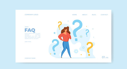 FAQ concept of men looking through magnifying glass at interrogation point and question mark.