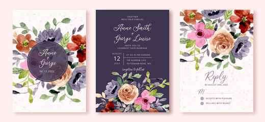 wedding invitation set with flower garden watercolor