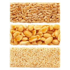 Kozinaki, sunflower seeds, sesame, peanuts, isolated on white background, clipping path, full depth of field