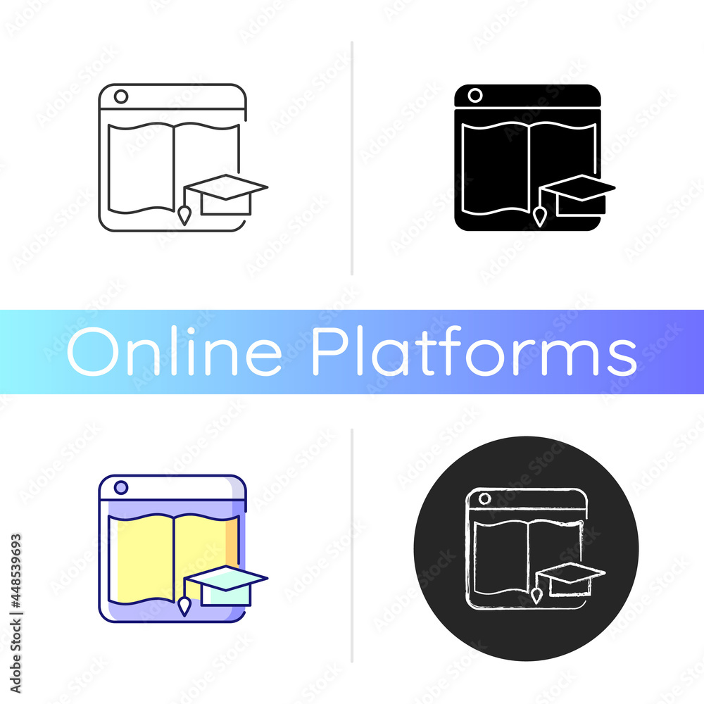 Poster learning platforms icon. website for students and teachers. online course platform. e-learning site.