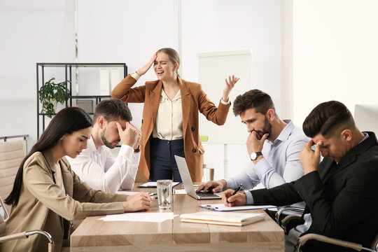 Boss Screaming At Employees In Office. Toxic Work Environment