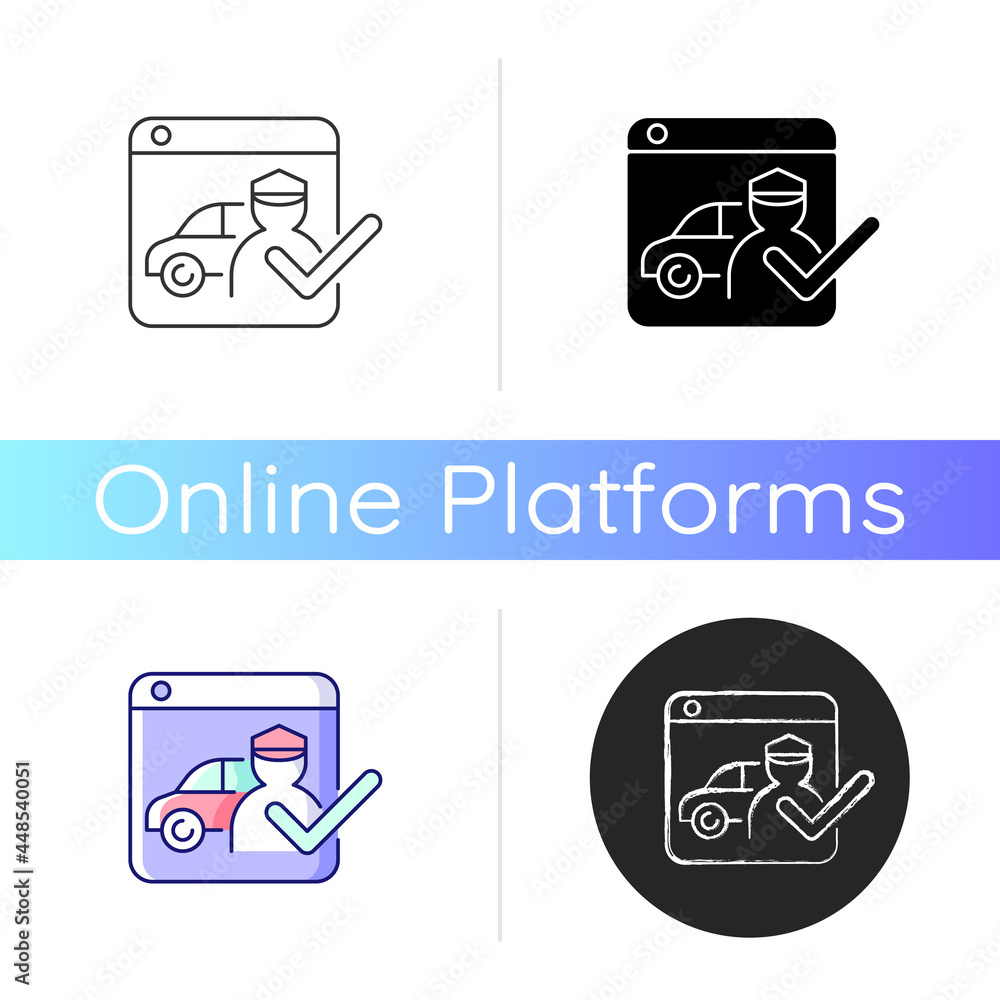 Poster ride-hailing platforms icon. ridesharing company. hiring personal driver online. connecting driver a