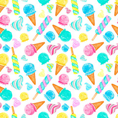 Cute ice cream seamless pattern. Summer ice cream background