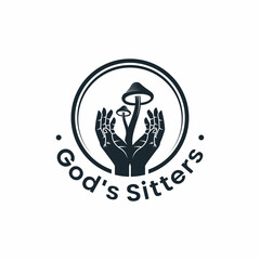 hand God and mushrooms Magic Logo Design Vintage Illustrations