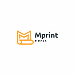 Letter M rolled paper Print Line Outline icon Logo Design