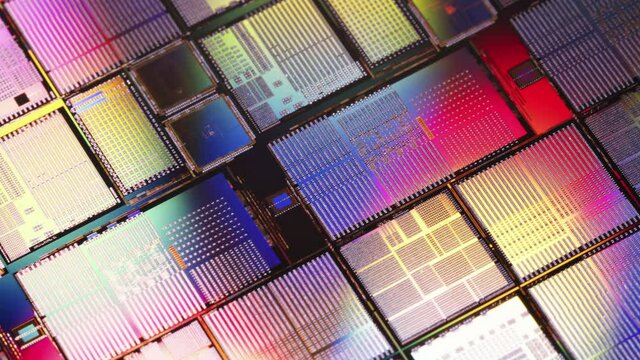 Macro of silicon wafer semiconductor, integrated circuits to manufacture CPU GPU