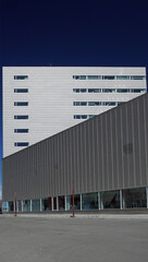 modern building with vertical and parallel lines in the city, Nuuk, Greenland  