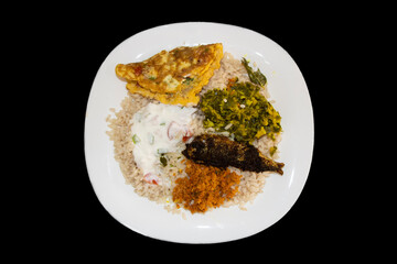 Kerala Style Lunch With Matta Rice And Dishes In Black Background