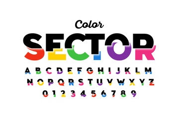 Modern colorful style sliced font alphabet, letters and numbers vector illustration