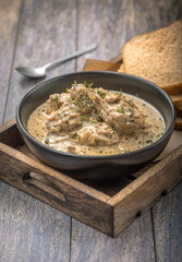 cream chicken curry with bread for lunch