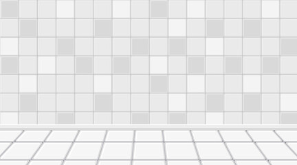 Empty white room with white tiles floor and wall