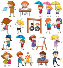 Set of different doodle kids cartoon character