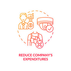 Reduce business expenditures red concept icon. Security cameras for companies abstract idea thin line illustration. Corporate infrastructure. Vector isolated outline color drawing