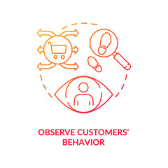 Observe customers behavior red concept icon. Tracking activities research. Shopping interaction. Security camera in retail abstract idea thin line illustration. Vector isolated outline color drawing