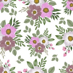 seamless pattern pink white flower bouquet for fabric design