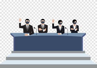 Senate wear black medical masks vote in conference room on transparency background, covid19 corona virus era vectors ep02